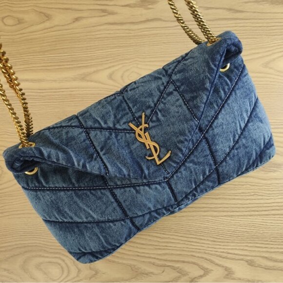 Yves Saint Laurent Blue and Gold Shoulder Bag Quilted Design - Picture 3 of 8